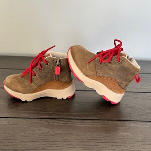 UGG Kids Brown Boots with Bright Red Accents